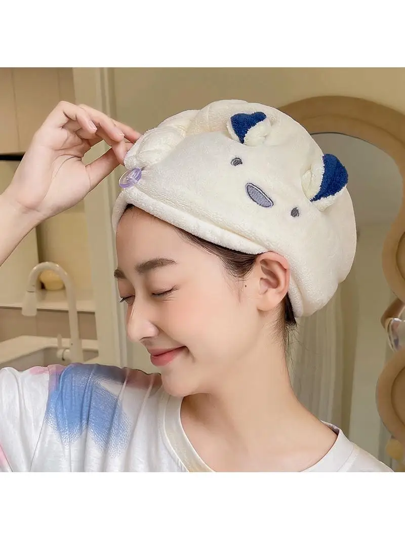 New Cute Rabbit Cartoon Absorbent Coral Fleece Hair Drying Cap Women's Quick Dry Embroidered Bath Cap Towel Hair Towel