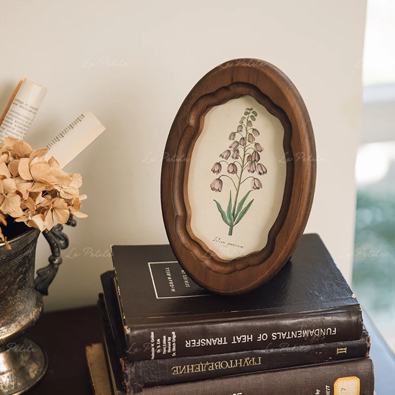 ‌Mid-Century Solid Wood Photo Frame Set, Botanical Wall Art Decor, Cafe Display Shelf & Vintage Coffee Shop Decor Gift