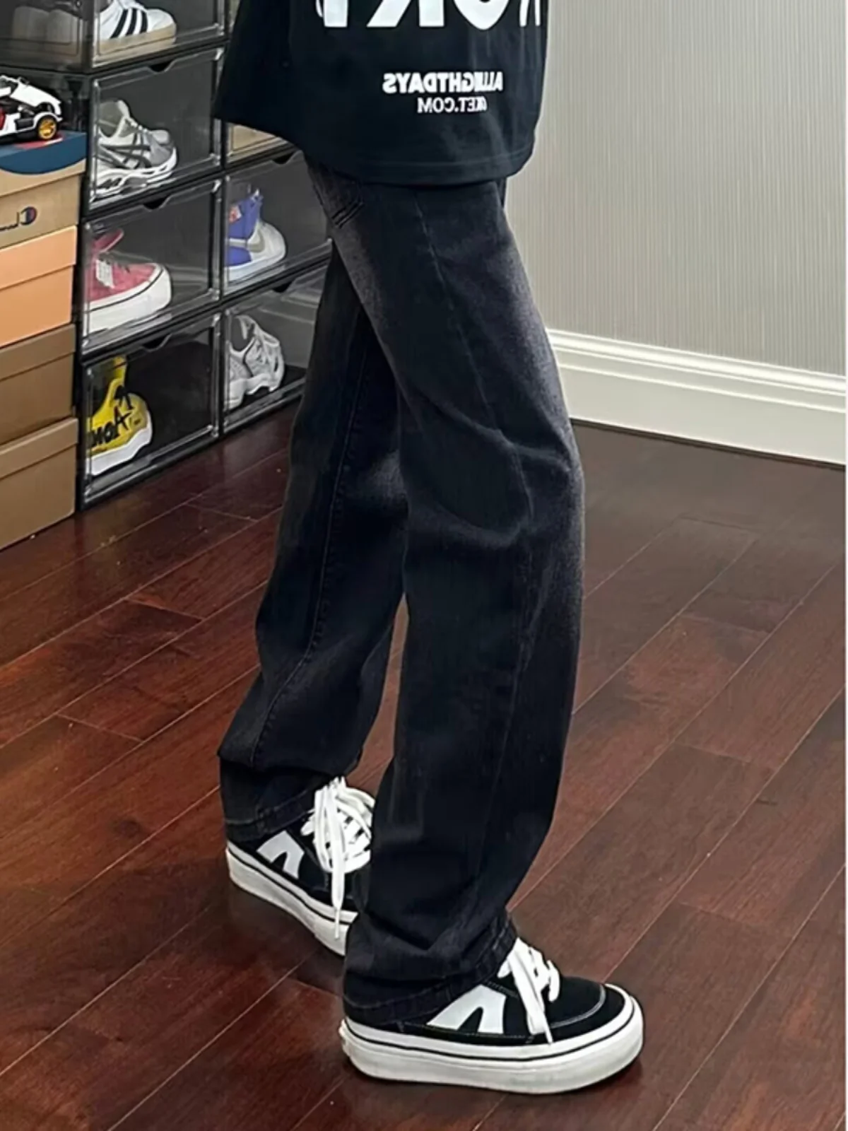 

Мужские прямые джинсы на флисовой подкладке для осени и зимы, утепленные, черные, в стиле High Street, с эффектом удлинения ног, Haome Pants