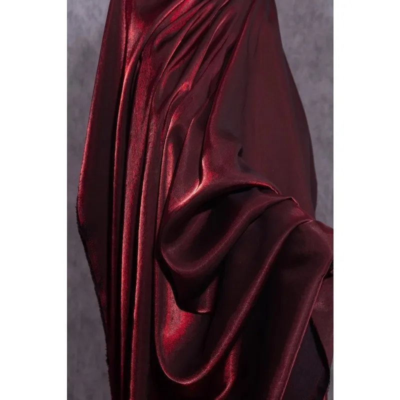 Gradient Wine Red Glazed Silk Satin Fabric Clothing Pants Skirt Wedding Skin-friendly Breathable Bright Luster Fabric for Sewing