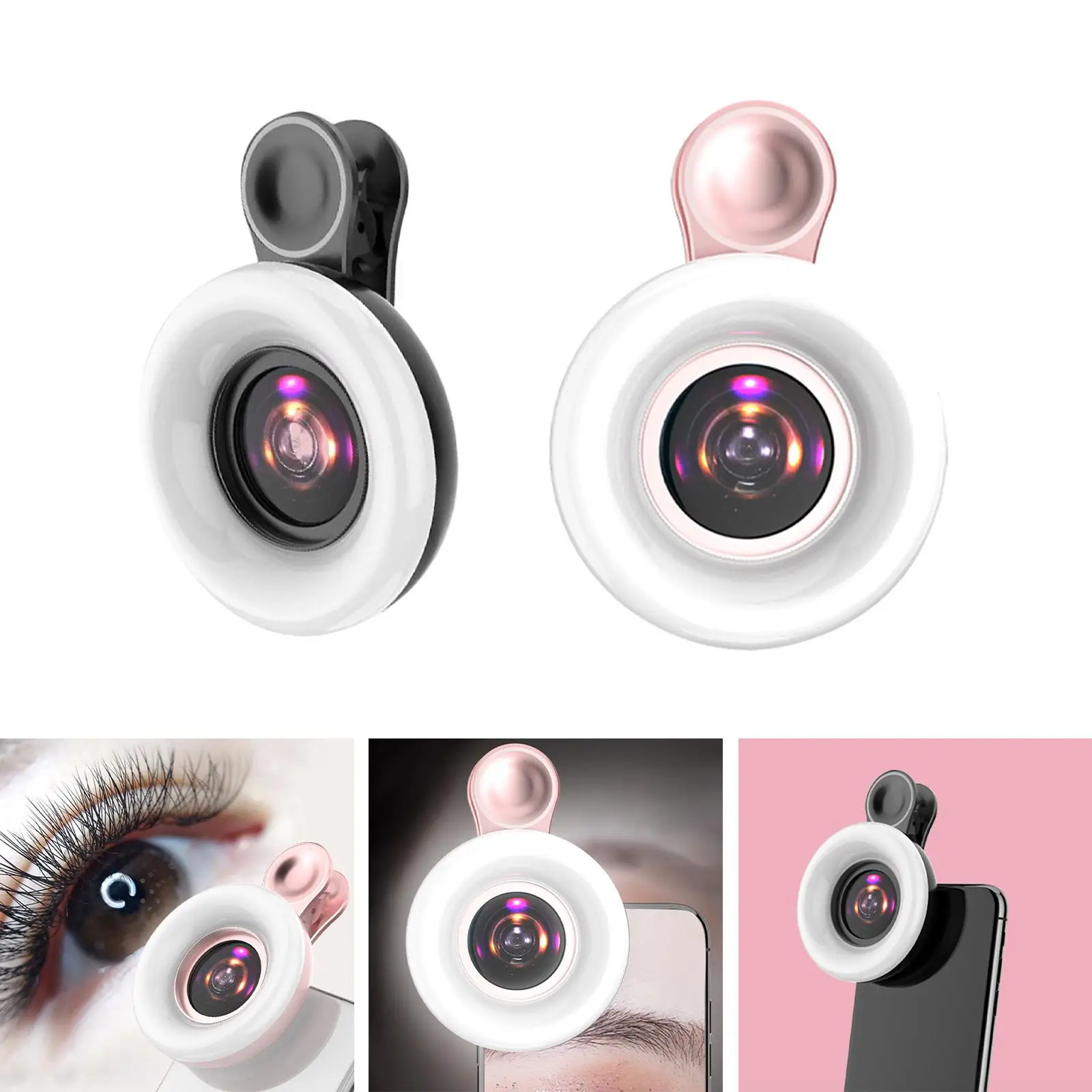 Mobile Phone Fill Light, 15x Lens Lighting Dimming Clip Light Small Light for Photography