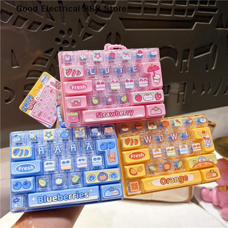 【G】Cute Strawberry Themed Anti-Anxiety Decompression Toy 26 Key Click Button Toy Lightweight Bag Pendant For Office Break Relax