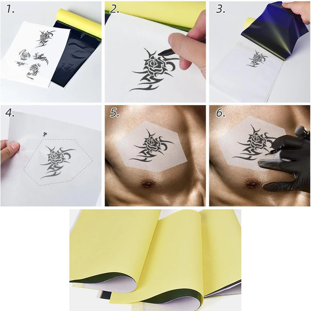 Papel de transferencia de tatuajes para tatuar, 4 capas, tamaño A4, papel de plantilla de tatuaje, papel térmico de copia, 10/20 piezas