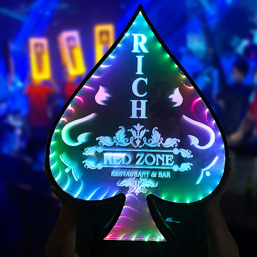 Customized Acrylic Ace of Spade Led Glorifier Club Sign Handheld VIP Service Sign Presenter Advertising for Night Club Bar Decor