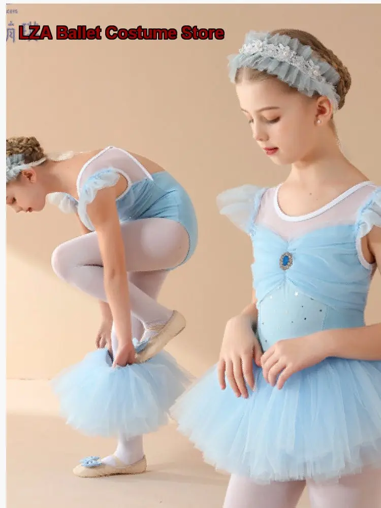Girls' Performance Tutu Skirt Summer Short Sleeves Practice Leotard Jumping Skirt Performance Costume