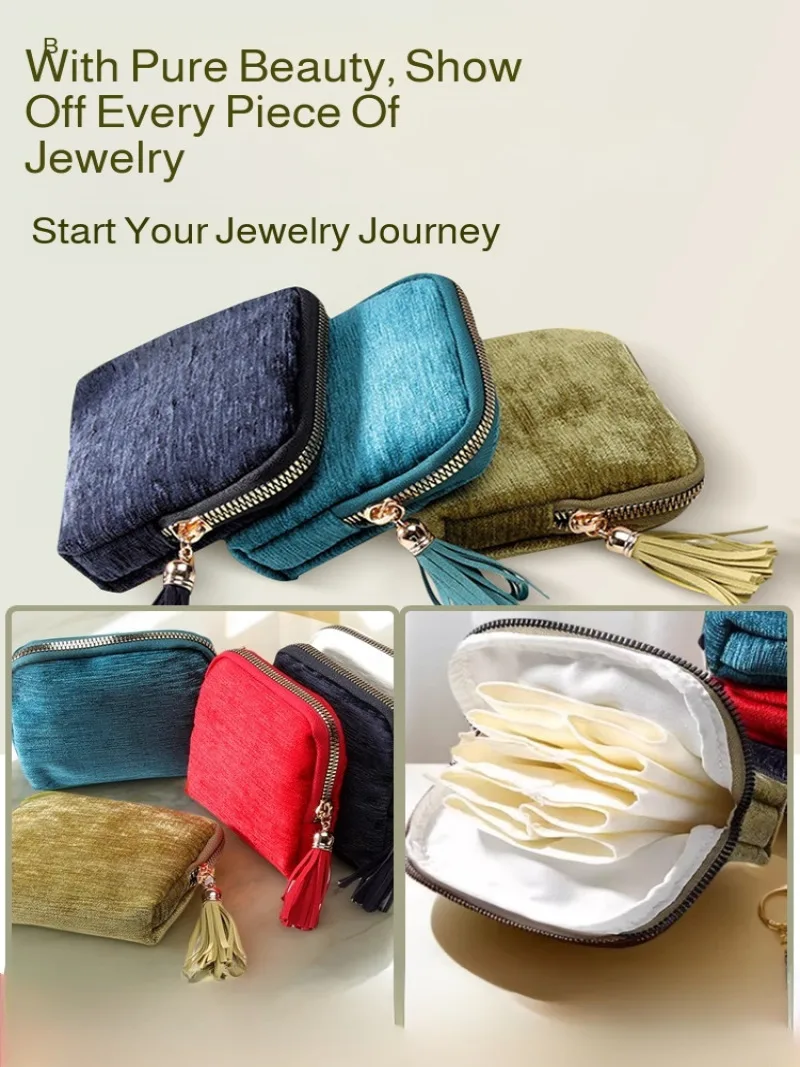 حقيبة مجوهرات شرابة رائعة حقيبة تخزين محمولة قلادة حقيبة تخزين سوار حلقة حقيبة التخزين