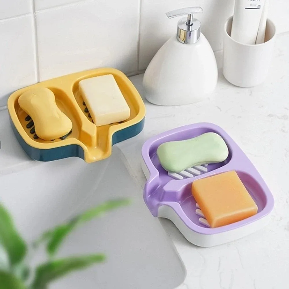 

2 IN 1 Double-Layer Soap Dish Anti-Slip Easy To Clean Soap Container No Drill Ventilated Soap Tray Bathroom