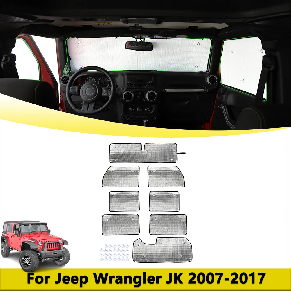 Front Rear Window Sunshade Cover Sun Visor Protector Anti-UV Insulation Pad for 2007-2017 4-door Jeep Wrangler JK Accessories