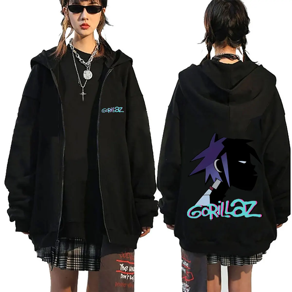 

Rock Band Gorillaz Face Graphic Zipper Hoodie Men Women Fashion Hip Hop Oversized Zip Up Jacket Men's Vintage Gothic Streetwear