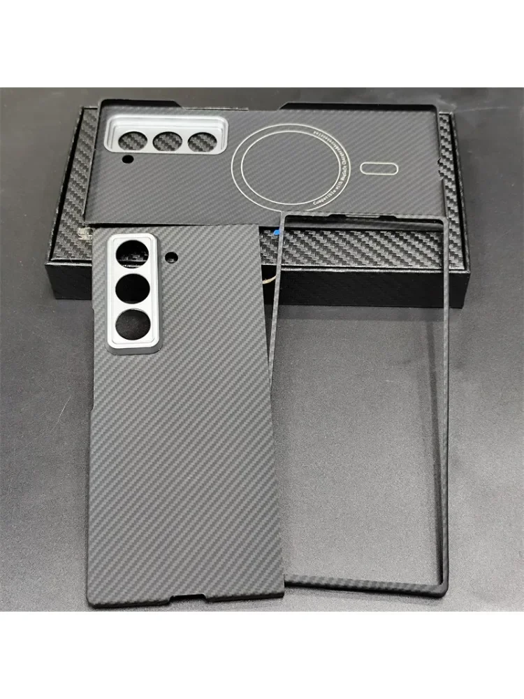 

Magnetic Aramid Fiber Case for Samsung Fold W25 Ultra-thin Phone Cover Genuine Carbon Fabric Fiber Metal Shell for Fold W25