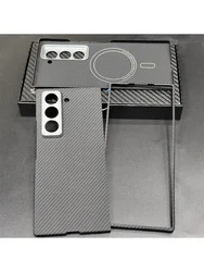 Magnetic Aramid Fiber Case for Samsung Fold W25 Ultra-thin Phone Cover Genuine Carbon Fabric Fiber Metal Shell for Fold W25