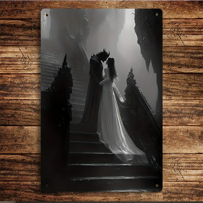 어두운 군주와 공주 계단 사원 장면 집 벽 장식 주석 그림 8x12 인치