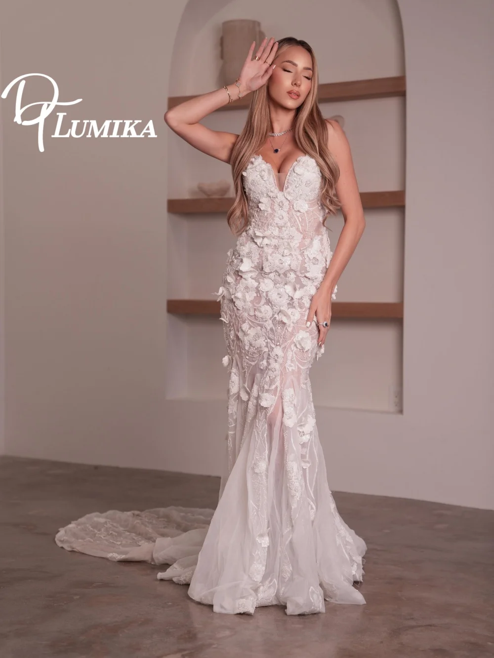 Romantyczna suknia ślubna na ramiączkach spaghetti z kwiatowym wzorem 2026, romantyczna suknia ślubna z kwiatami 3D, modna suknia ślubna typu syrena do ziemi, suknia ślubna.