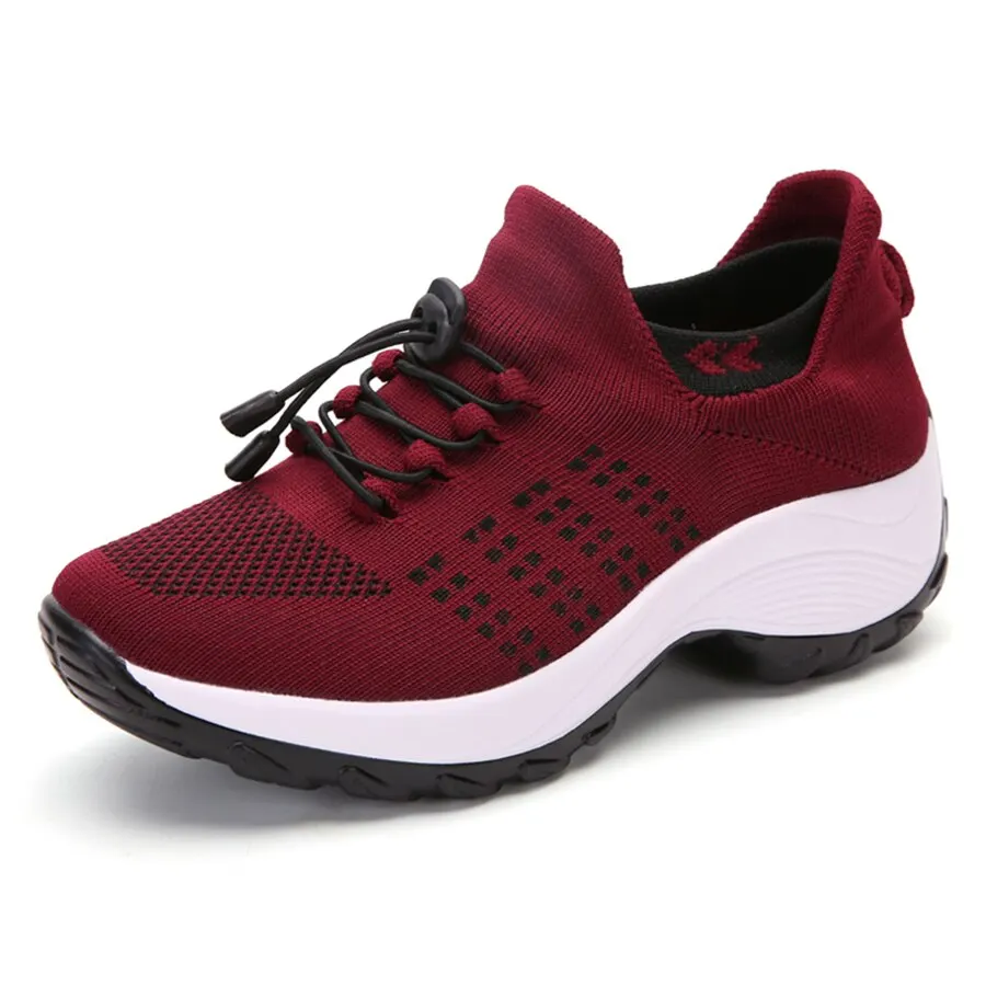 Women Fashion Sneaker for Walking Fitness Sport Shoes Chunky Platform Height Increasing Breathable Loafers Elastic Lady Trainers