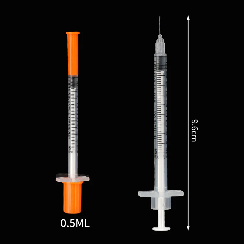 50/100 Stuks 0.3/0.5/1 Ml Wegwerp Plastic Veterinaire Spuit Oranje Cap Steriele Insuline Spuit Met naalden Voor Huisdier Boerderij Dieren