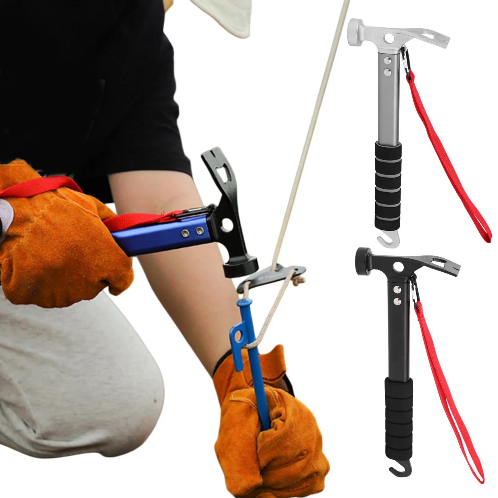 3-In-1 Heavy Duty Camping Hammer Non-Slip Lightweight Tent Mallet Multi Purpose Useful Convinient Hammers for Outdoor Emergency