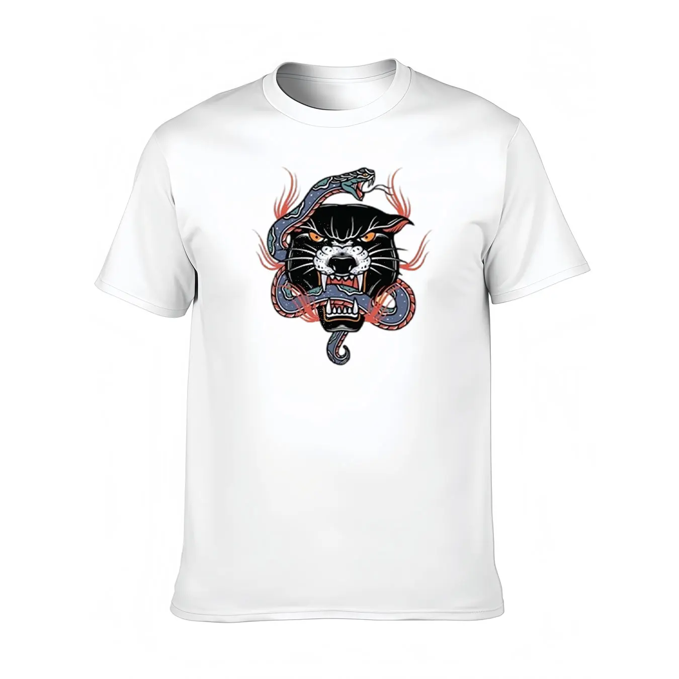 

Men's Cotton Blend Tee With Panther And Snake Graphic Print, Comfortable Casual Shirt For Outdoor, Christmas Gift