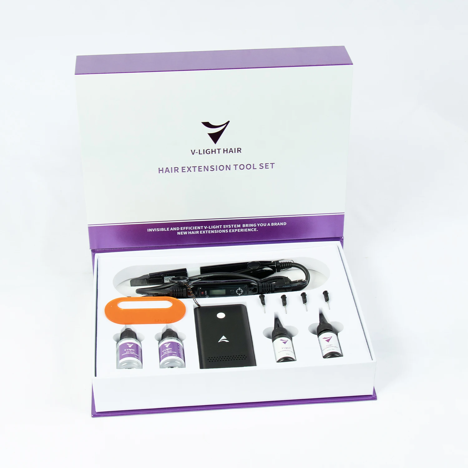 

Iniceviolet новейший набор инструментов для наращивания волос V Light, удобная упакованная сумка с прозрачным клеем и щитком для удаления