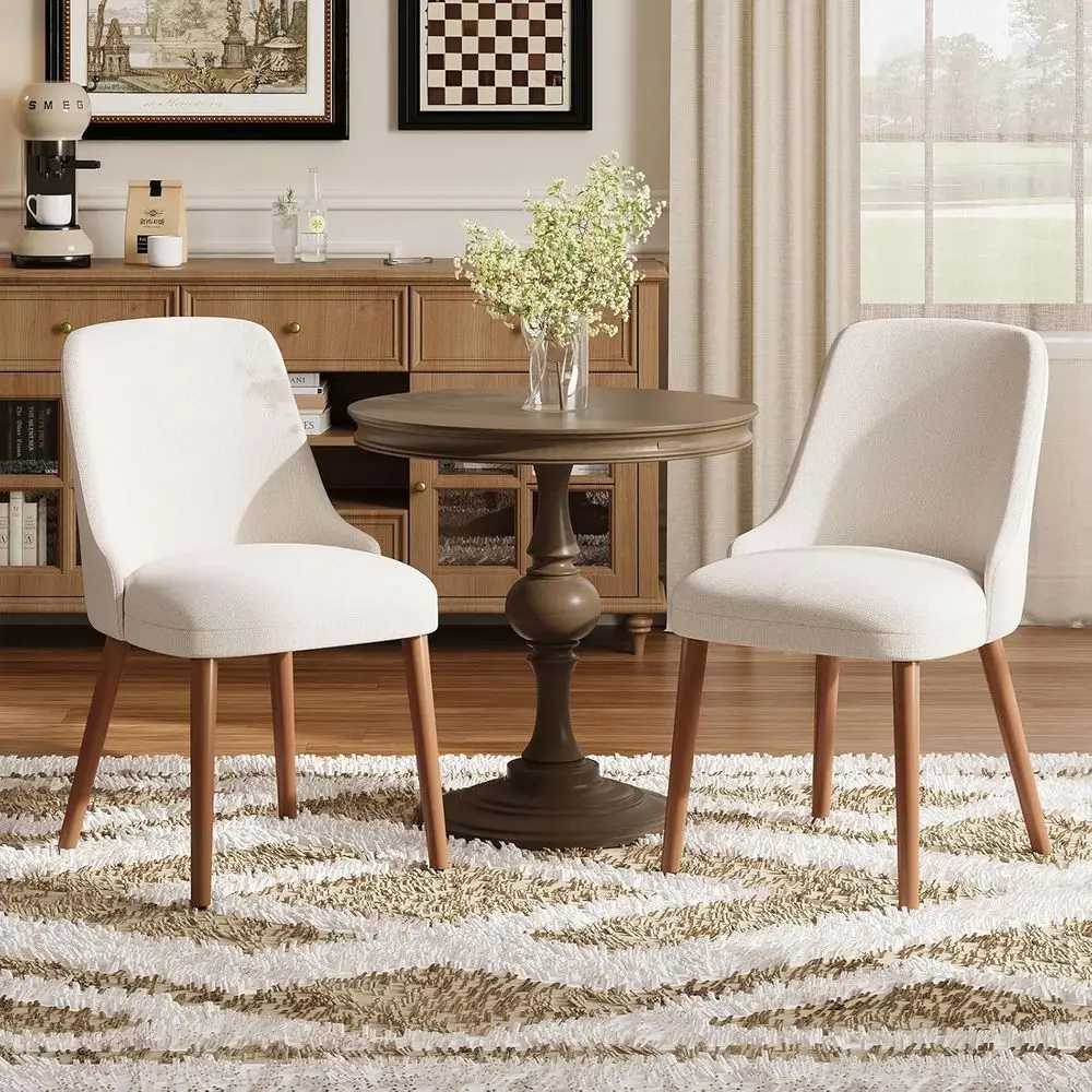 Set of 4 Upholstered Dining Chairs with Wood Legs, High-Back Padded Seats for Kitchen, Dining Room, or Cafe, Beige