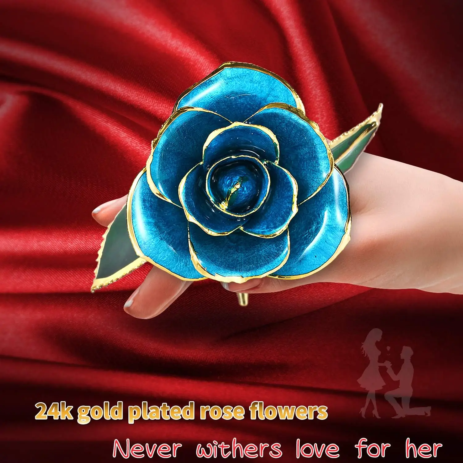 Romantic Rose Gift for her,Eternity Gold Rose Flower 24k Gold Dipped Rose and Romantic Gift for her Rose,SkyBlue with Stand