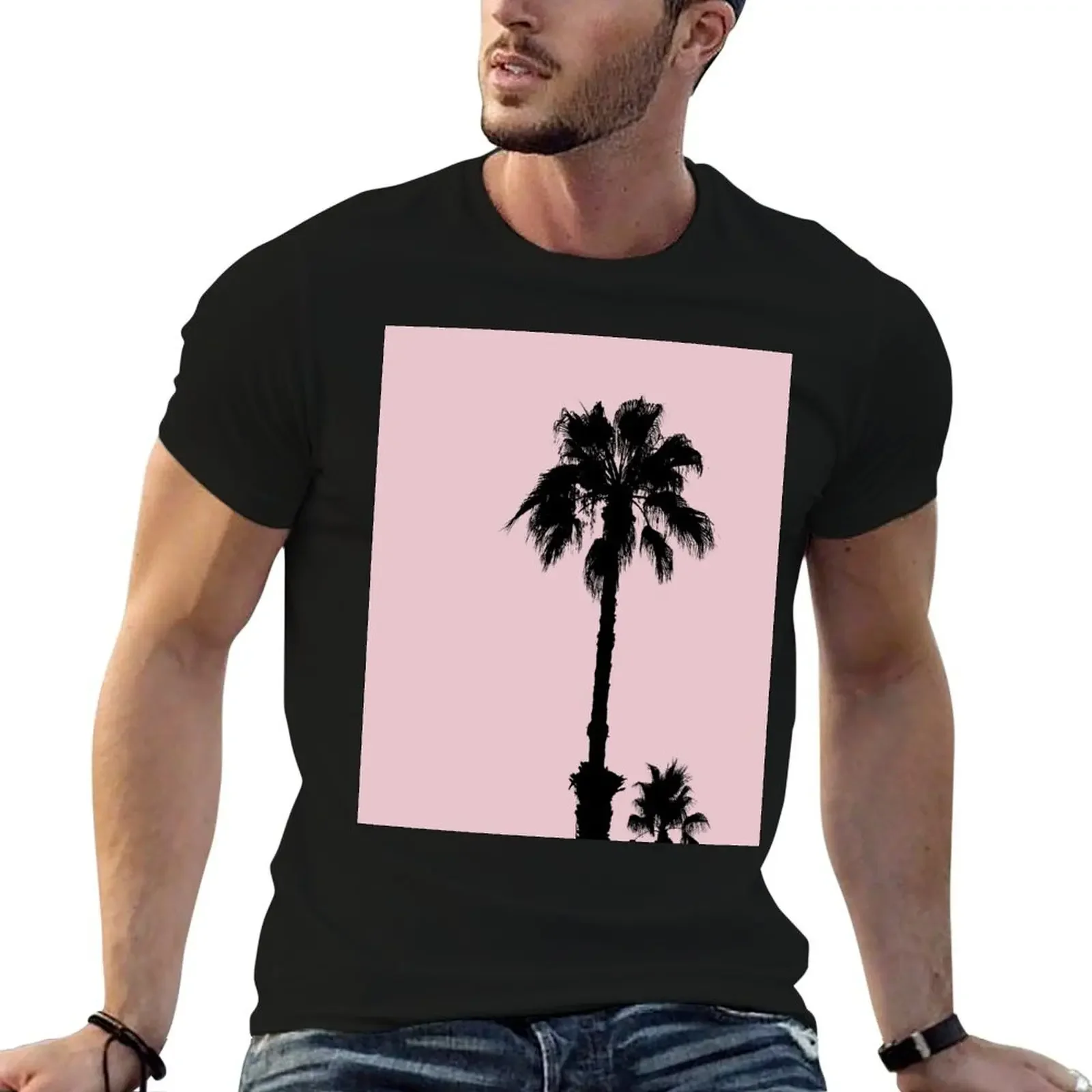 Palm Tree Silhouettes On Pink T-Shirt Short sleeve tee summer top graphic tee shirt quick-drying workout shirts for men