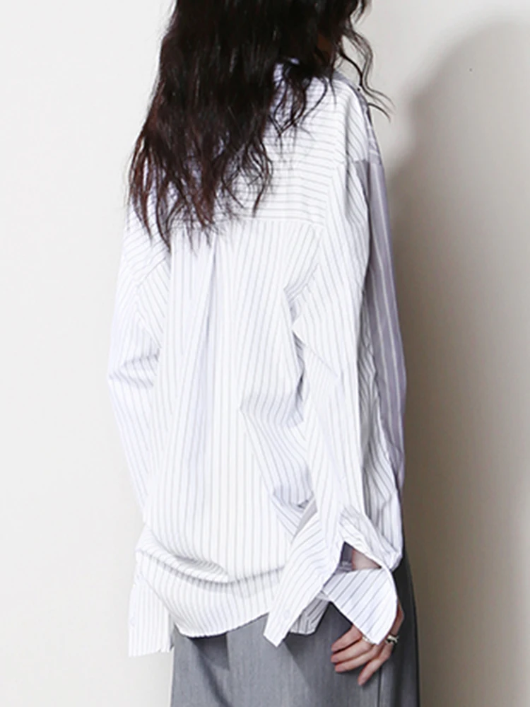 YERMORA Color-block Striped Pocket Casual Blouse For Women Lapel Long Sleeve Loose New Shirt Fashion Tide Spring Autumn 2025
