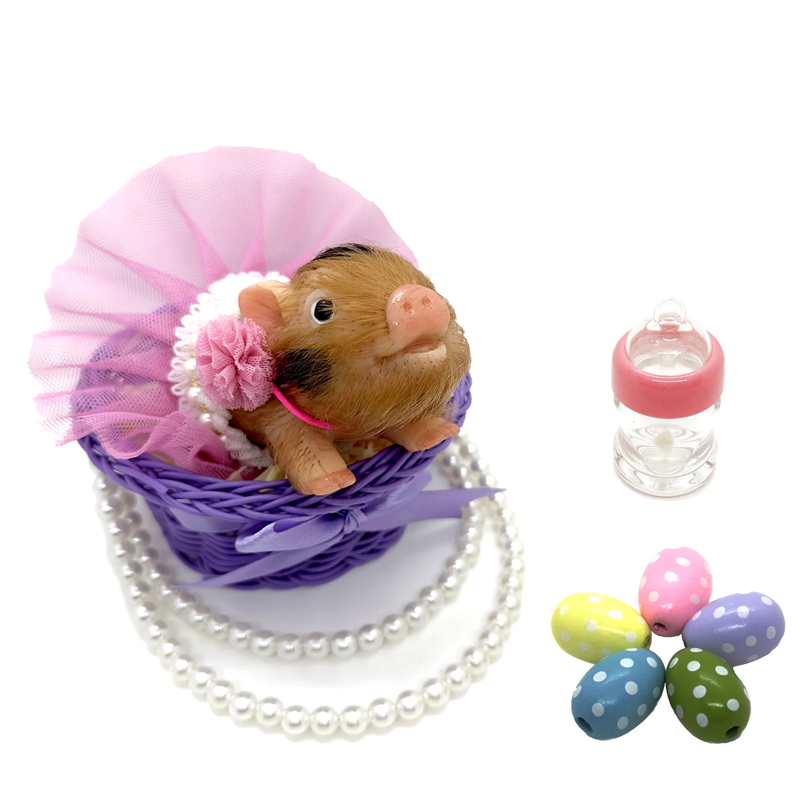 

VOLOBE 5 Inches Silicone Piglet with Basket, Soft Realistic with Piglet Accessories for Kids Girl Christmas Gift ( Joy A）