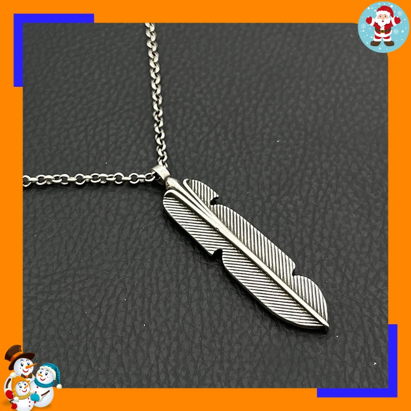 Premium Sense Retro Feather Necklace Temperament Hip Hop Personality Pendant Classic Trendy Brand Round Bead Chain Niche