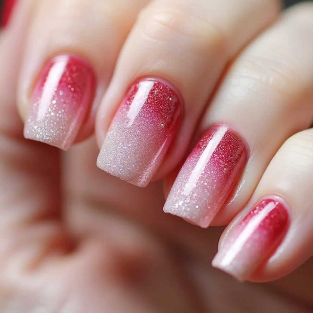 Mittellange künstliche Nägel für Frauen und Mädchen, Y2K Gradient Rot, Pink, Grün, Gelb, Weiß, glänzende quadratische Nagelspitzen, zum Aufkleben, Acryl, falsche Nägel