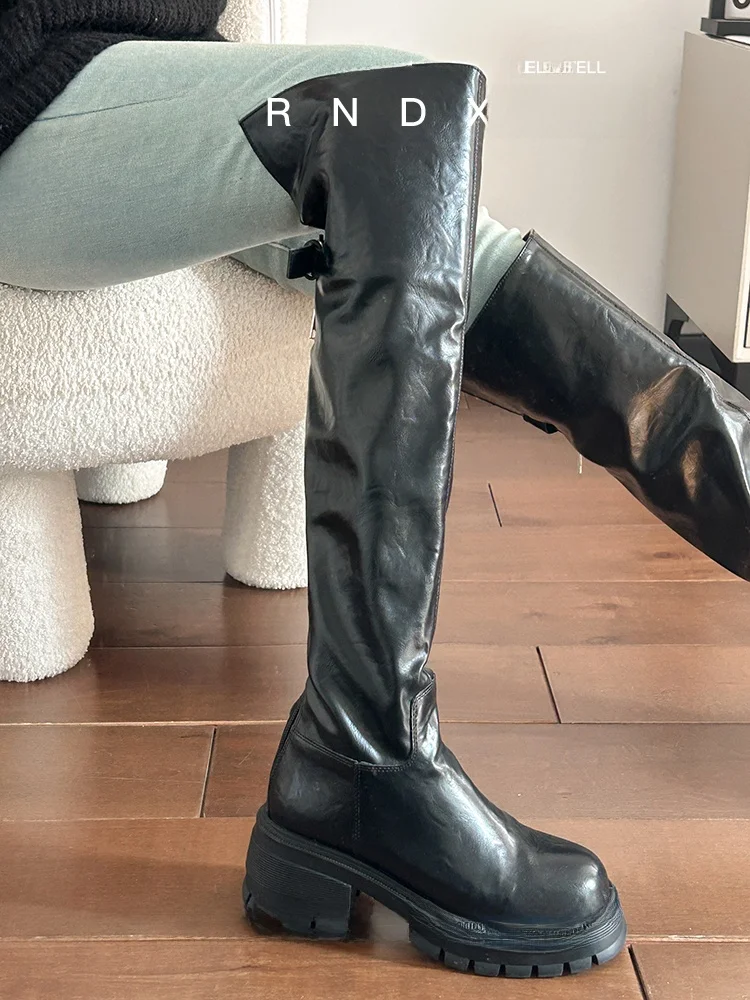 

Рыцарские сапоги до колена с круглым носком, женские модные сапоги на каблуке с застежкой-молнией, зимний сезон, кожаный материал, удобный мягкий