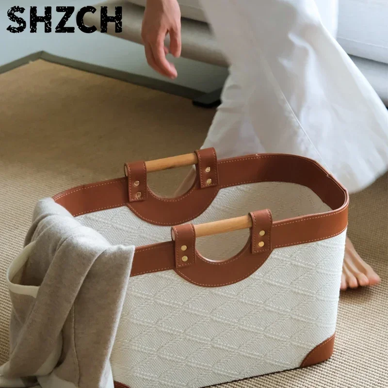 Storage Baskets for Organizing Luxury Leather and Embossed Embroidery Fabric Storage Boxes for Closet Shelves Cabinets Bookcases