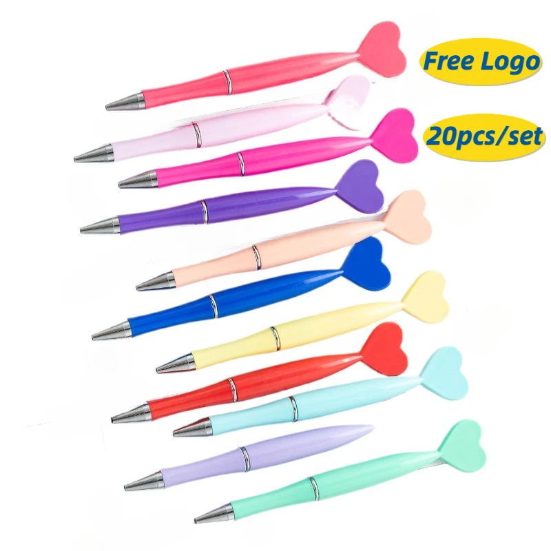 20pcs Heart Plastic Ballpoint Pen Wholesale Student Stationery Gifts Advertising Pens Free Logo Heart Plastic Twist Pen Freebies