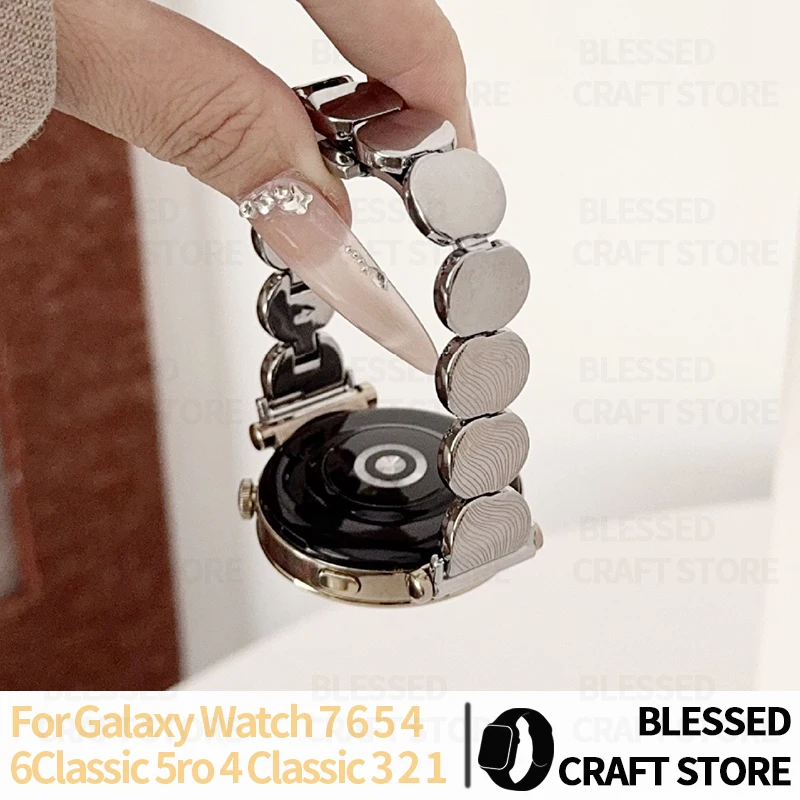 Glossy Wave Metal Watch Band for Samsung Watch 7654 FE Women Adjustable Oval Link Stainless Steel Bracelet Strap for Garmin 22mm