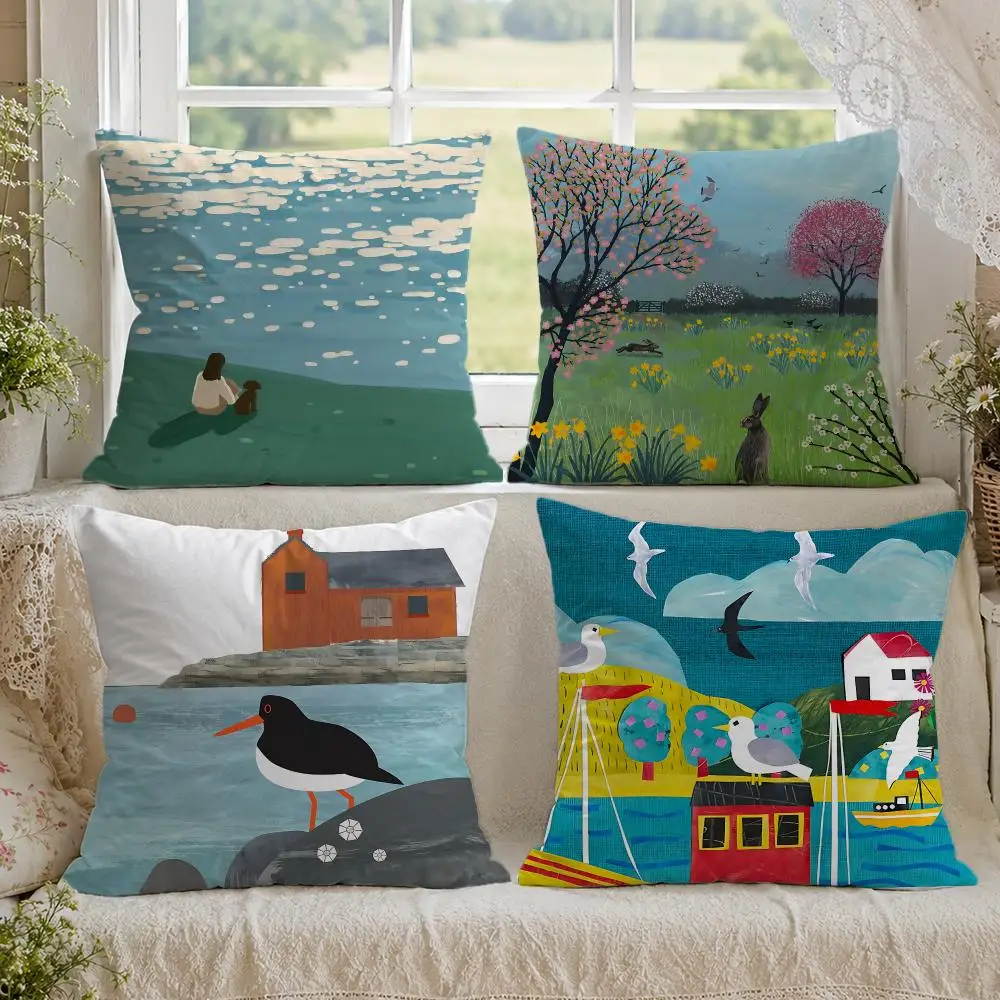 Springtime Natural Countryside Farm Cushion Cover 1/4PCS Linen Sofa Couch Bedroom Living Room Home Office Decor Pillow Case
