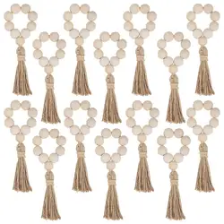 1/12pcs Holz perle Servietten ringe Girlande mit Quasten Bauernhaus Perlen rustikale Land Tisch Servietten halter Hochzeiten nach Hause Boho Dekor