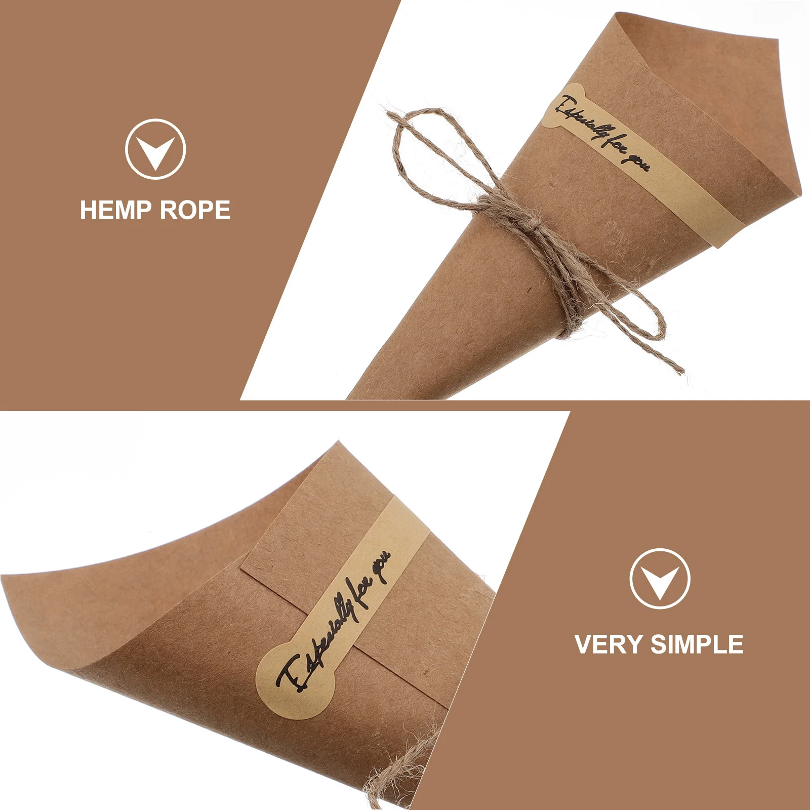 50 قطعة مخاريط ورقية لخدمة الطعام وتذوق الحلوى والآيس كريم كرافت زهرة المخاريط لحفلات الزفاف والمناسبات الخارجية حبل القنب متضمن