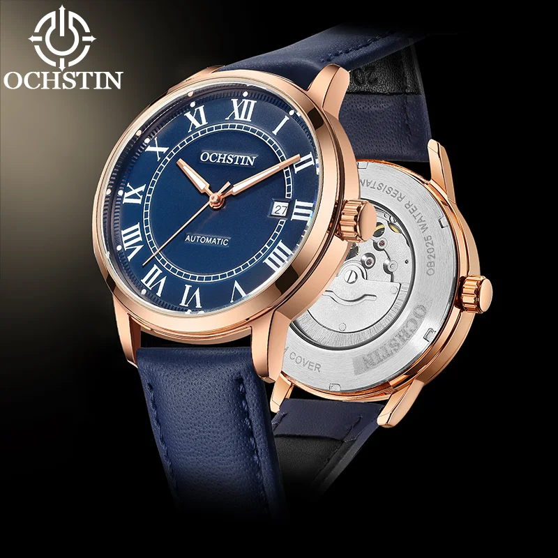 OCHSTIN Man Classic Leather Strap Master Mechanical Watch Harmoniously Sized Dial Lightweight Slim Body Pliable Calendar Clock