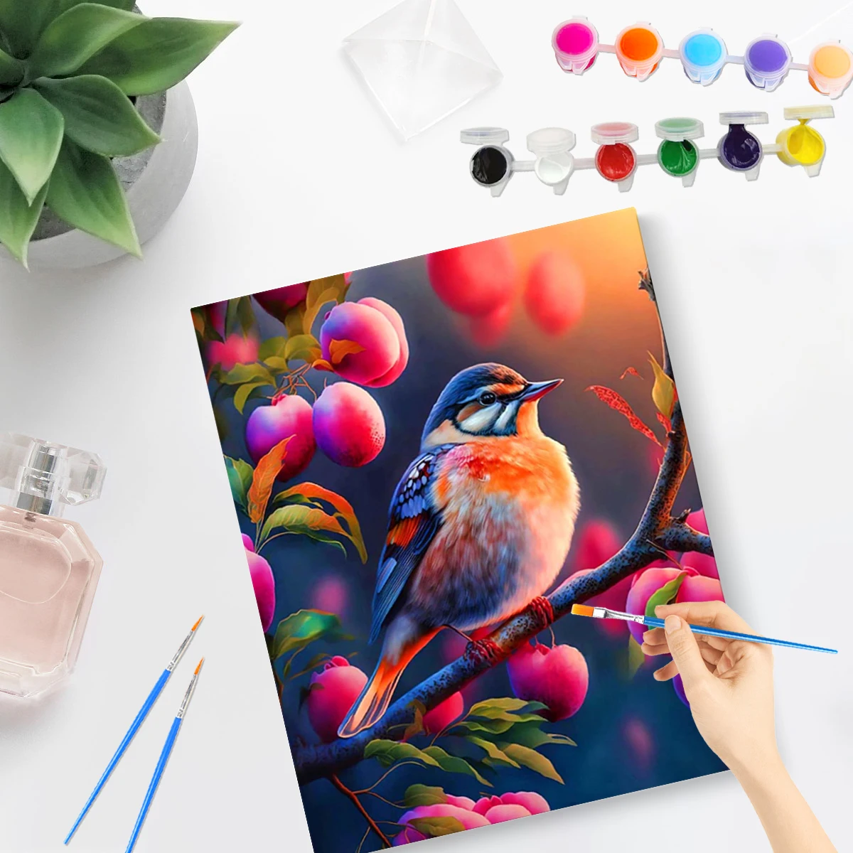PhotoCustom Painting By Numbers Little Bird On The Tree For Adult Coloring By Numbers With Frame On Canvas Animal Picture Unique