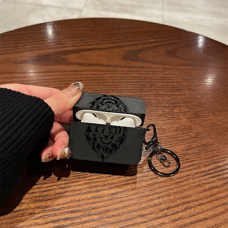 Lion Pattern Simple Black Silicone Case For Airpods Pro2 Airpods4 3 2 1 Wireless Bluetooth Earphone Protective Soft Cover