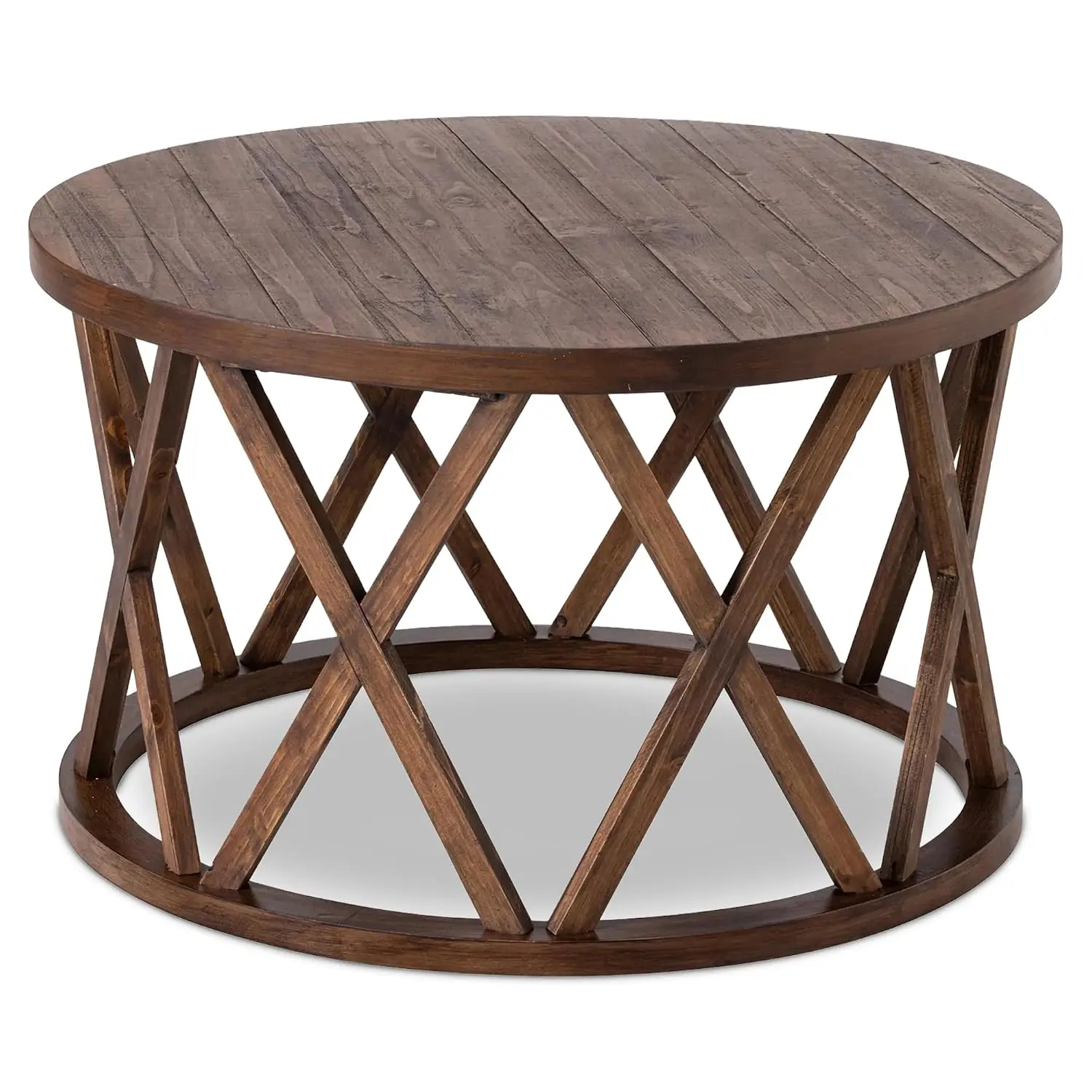 Rustic Farmhouse Round Coffee Table X-Motif Legs Brown, Customized