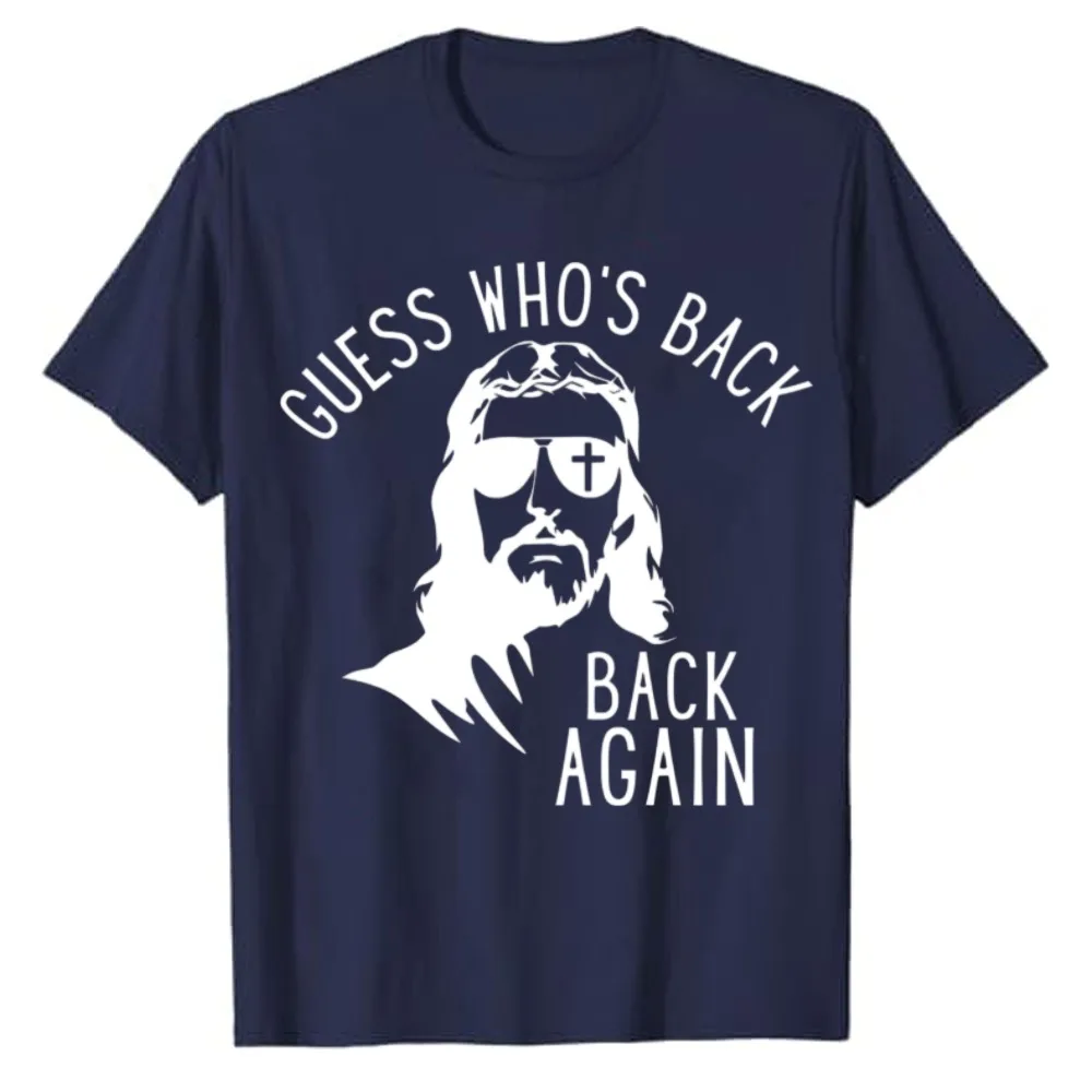 Guess Who's Back Again I'll Be Back Funny Easter Jesus Day Christian Funny Sunglasses Graphic for Humorous Faith Short-sleev