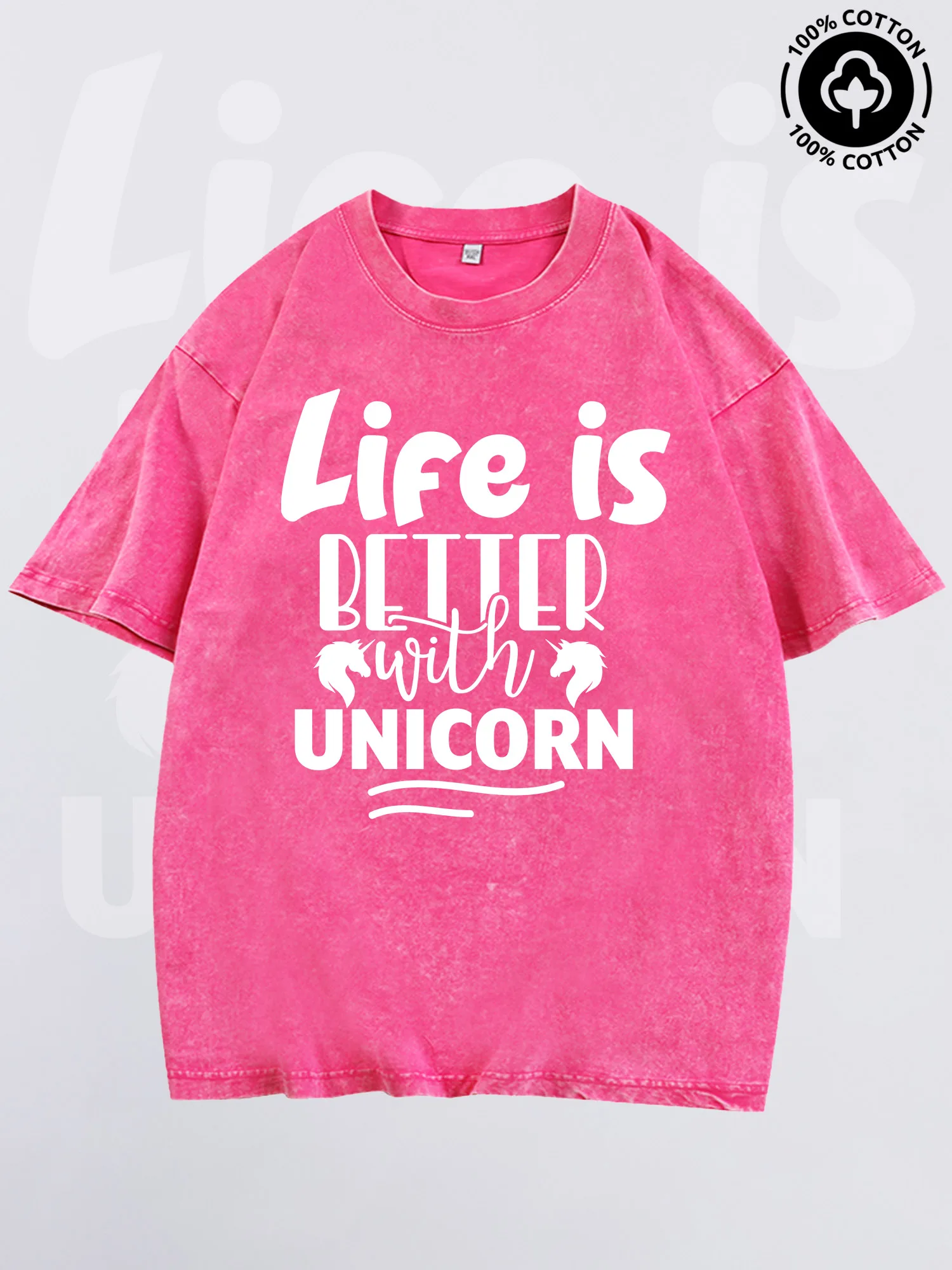 Life Is Better With Unicorn Men's Graphic Tee, Pure Cotton Vintage Pink T-Shirt, Lightweight Drop Shoulder Tee