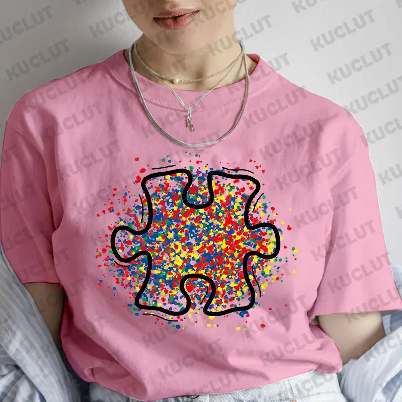 Autismus Bewusstsein Liebe Puzzle Grafik T-Shirt für Frauen Sommer Harajuku Streetwear Kurzarm T-Shirts weibliche übergroße Kleidung