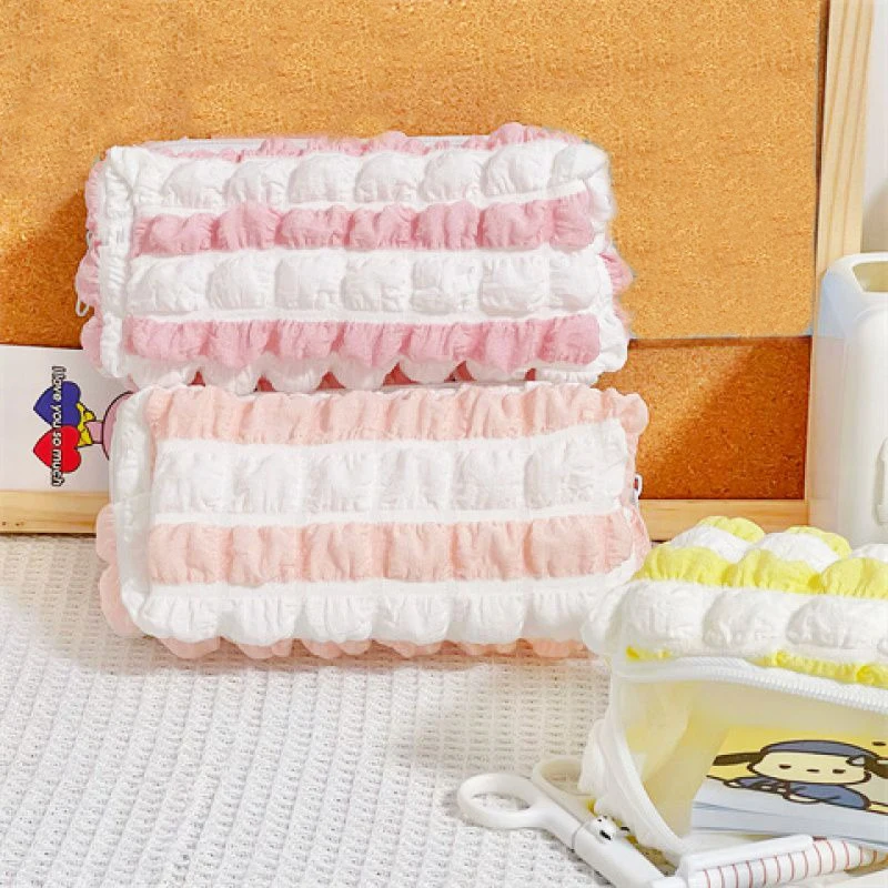 Soft Pencil Case Simple Pure Color Pen Bag Kawaii Bubble Pouch For Girls Back To School Supplies Stationery Storage Organizer