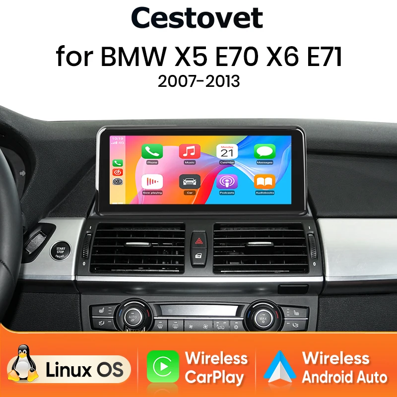 Sistema Linux Junsun da 10,25'' per Apple CarPlay wireless Bluetooth, lettore multimediale Android Auto, autoradio per BMW X5 E70 X6 E71 2007-2013, sistema CCC CIC, schermo touch IPS 1920*720,