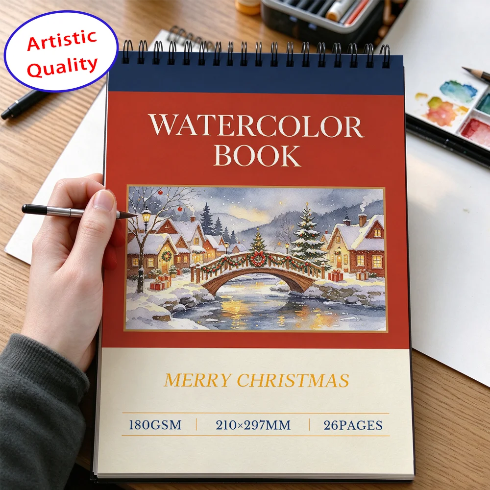 Watercolor Paper Notebook, 180gsm, 26 Sheets Cold Press Textured Pad for Artists, Students & Beginner Christmas Painters