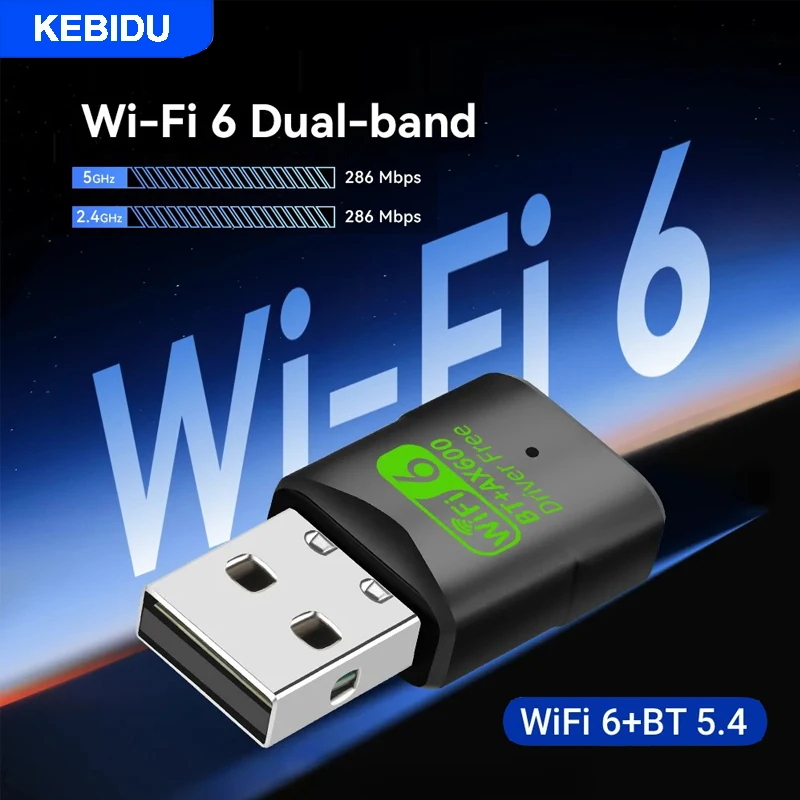 

Беспроводная сетевая карта KEBIDU 600 Мбит/с, адаптер Bluetooth 5,4, USB-приемник Wi-Fi 6, двухдиапазонный приемник-передатчик для ноутбука Win10/11
