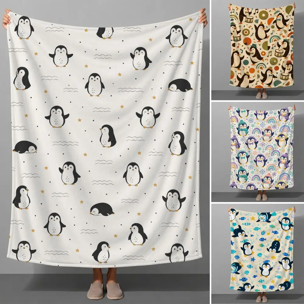 Animal Cute Penguin Paradise Kawaii Antarctic Throw Soft Flannel Throw Blanket Warm for Couch Bed Sofa pets Cozy All Season