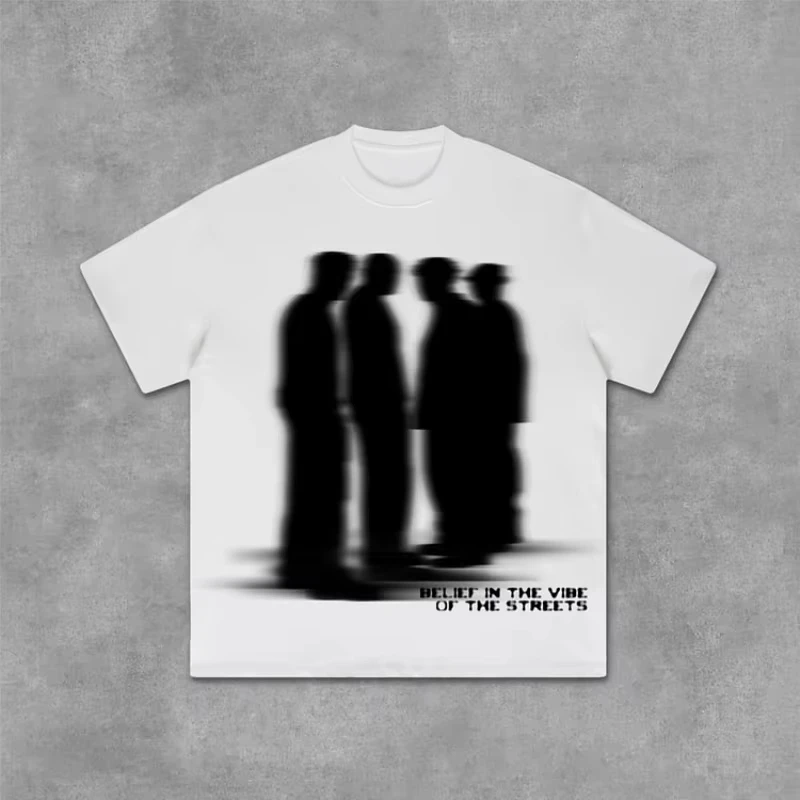 Street Atmosphere Virtual Shadow Characters Shadow Graphic Cotton T-Shirt Men Y2K Vintage Tshirt Streetwear Women Tops