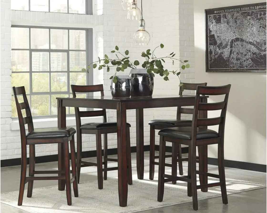 Coviar 5 Piece Counter Height Dining Set, Includes Table & 4 Barstools, Brown